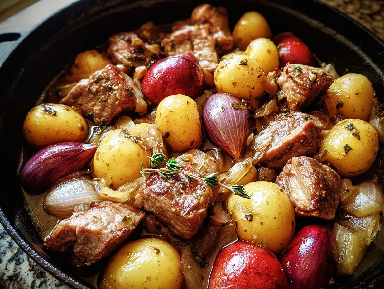 Cider Braised Pork Potatoes: Amazing 2-Hour Meal - Tender pork and potatoes in a rich sauce