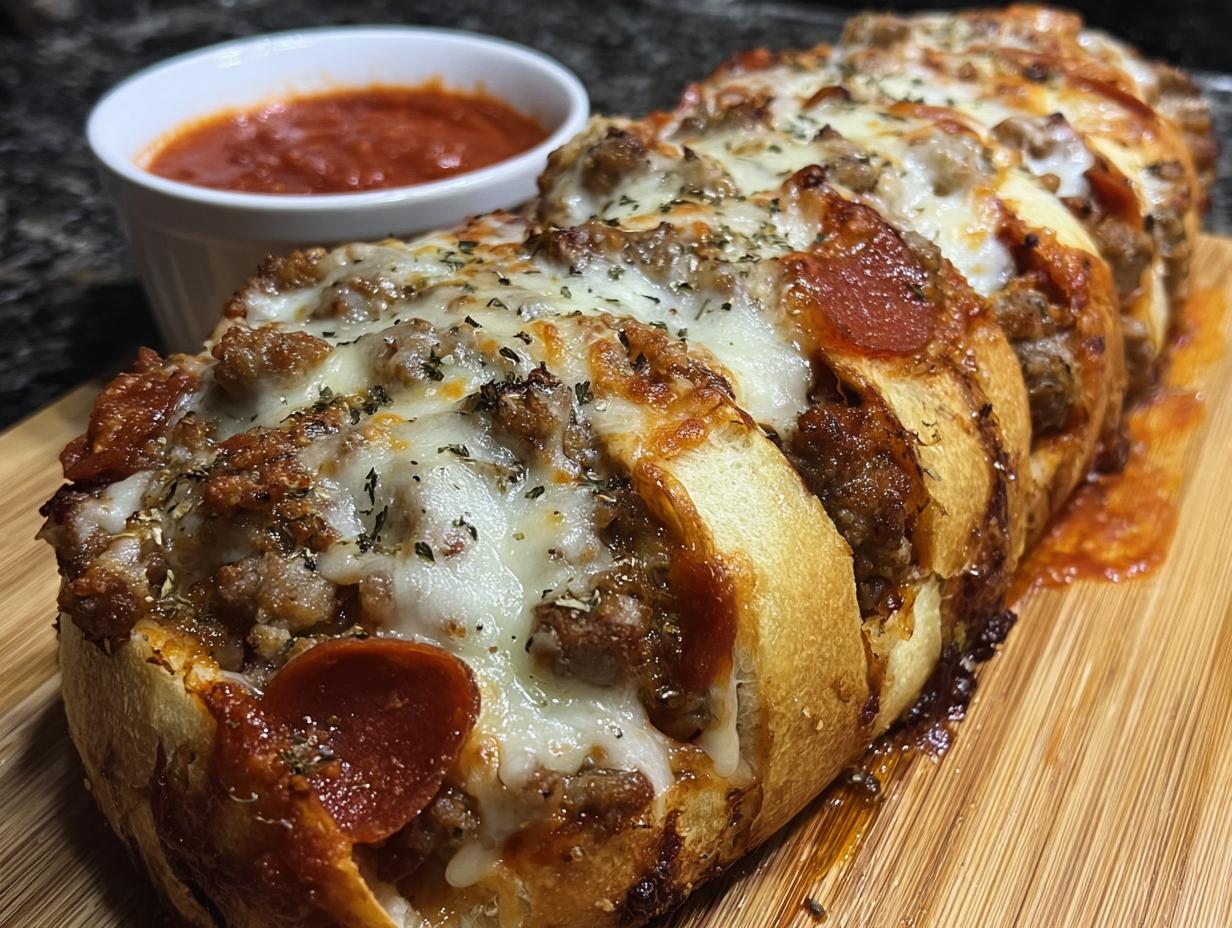 Cheesy Meat Lovers Bread: 1 Wow Factor - Meat Lovers Bread Cheesy - additional detail