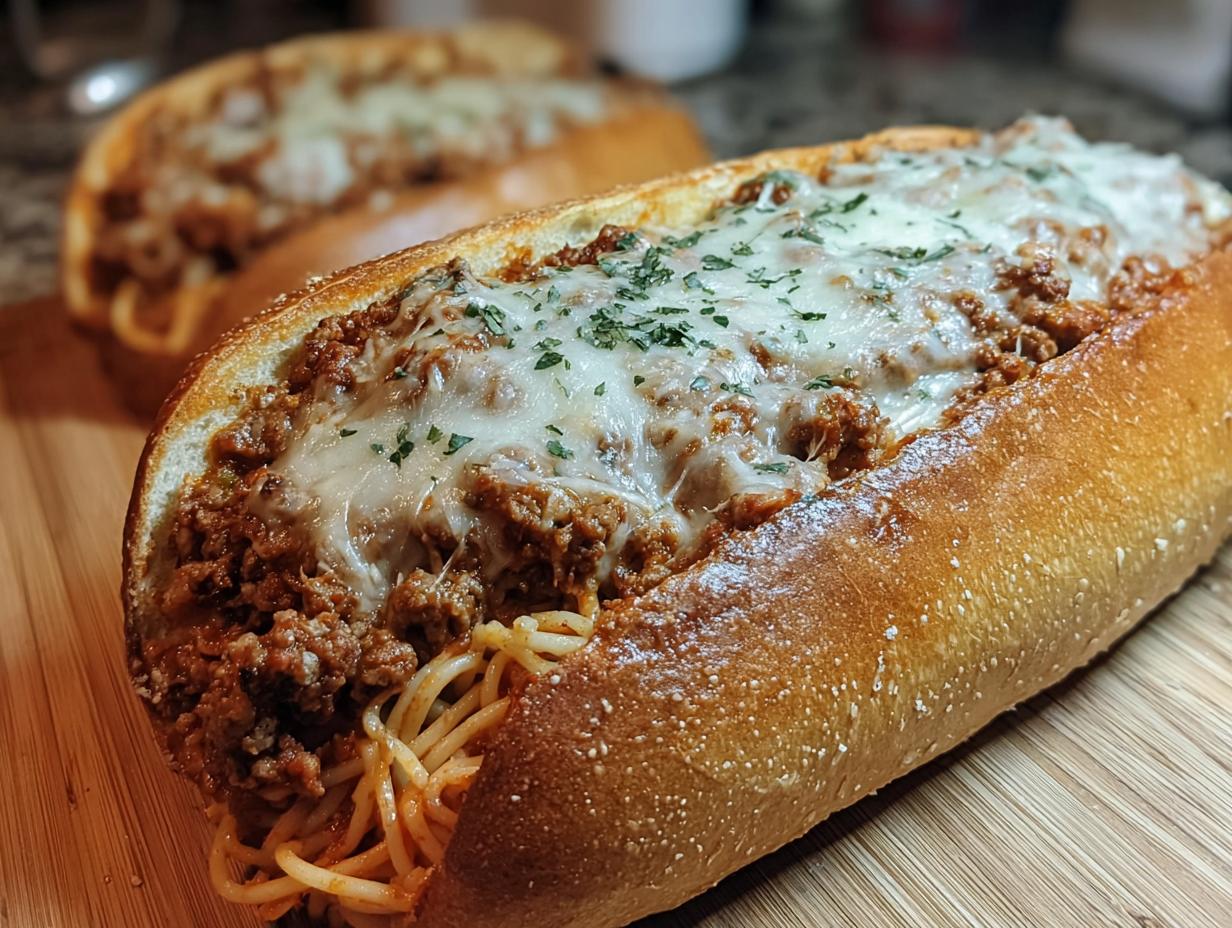 Stuffed Italian Bread Boat: Delicious meal - Stuffed Italian Bread Boat - additional detail