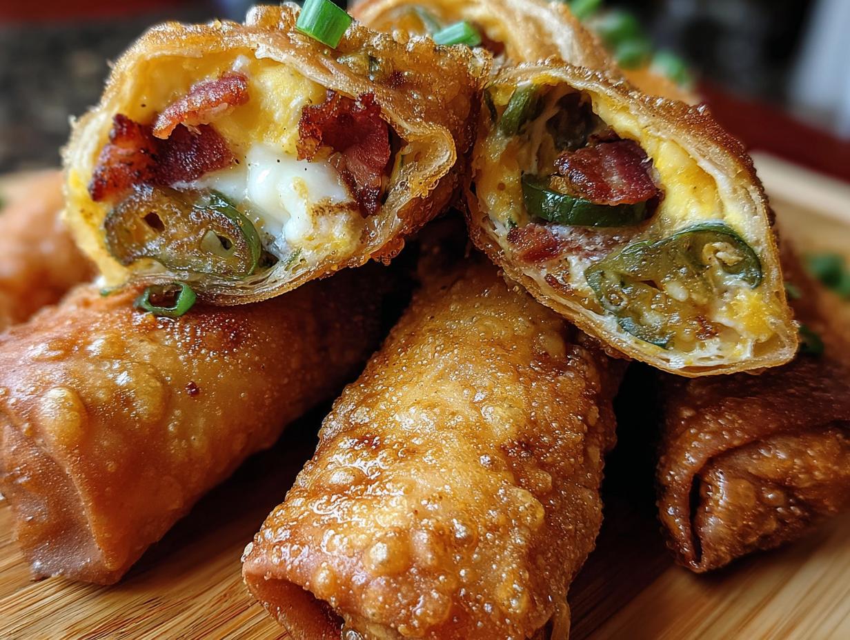 Bacon Jalapeno Popper Eggrolls: 15 Min Crispy Bites - A platter of freshly fried Bacon Jalapeno Popper Eggrolls with dipping sauces.