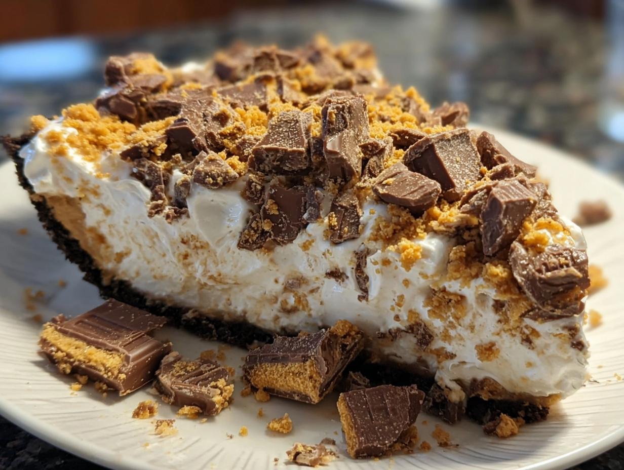Amazing Butterfinger Pie Recipe - Close-up of the creamy filling and crushed Butterfinger topping.
