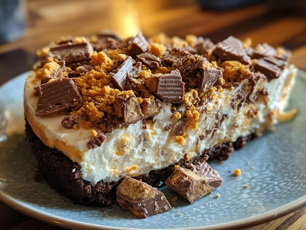Amazing Butterfinger Pie Recipe - A whole Butterfinger Pie ready to be sliced and served.