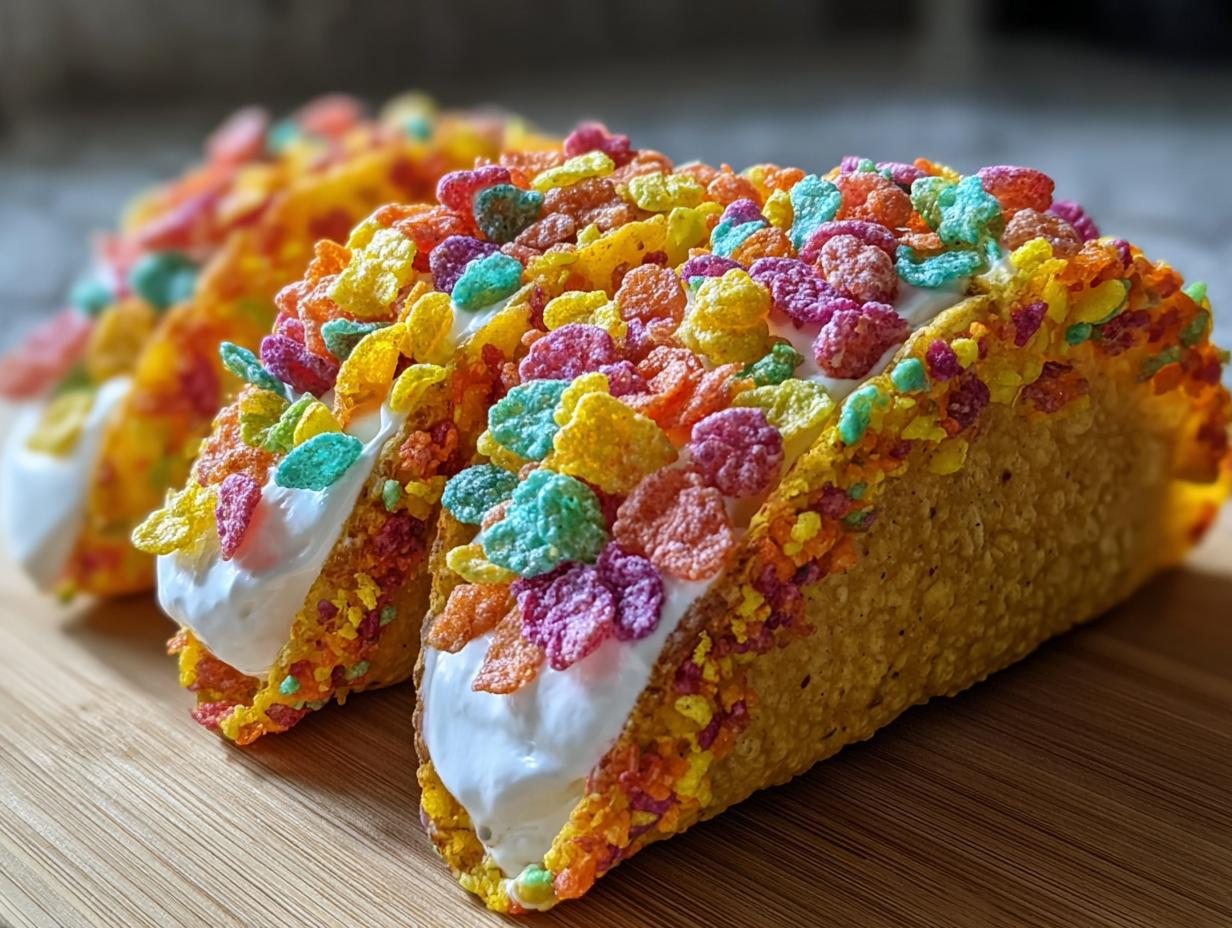 Fruity Pebbles Cheesecake Tacos: 1 Amazing Treat - Fruity Pebbles Cheesecake Tacos - additional detail
