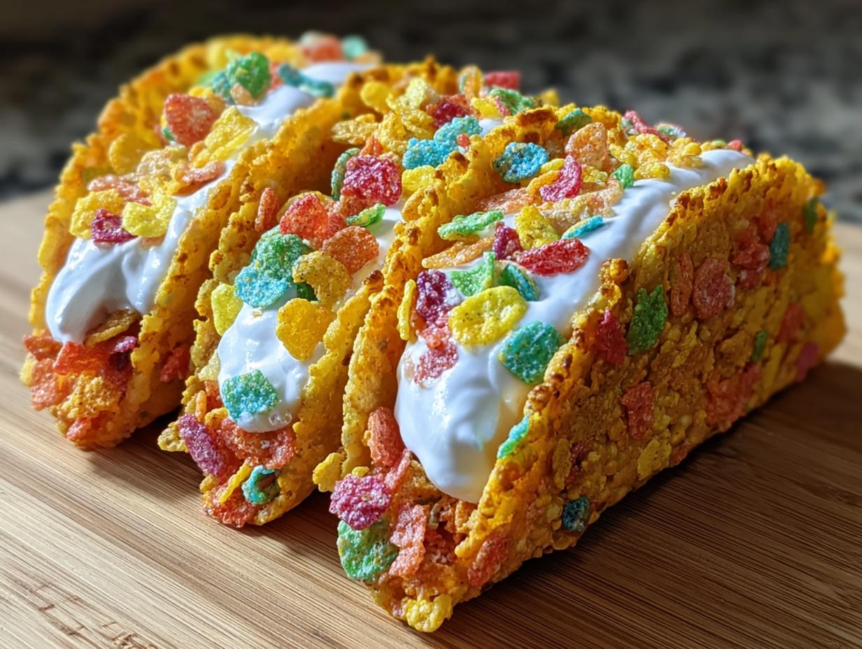 Fruity Pebbles Cheesecake Tacos