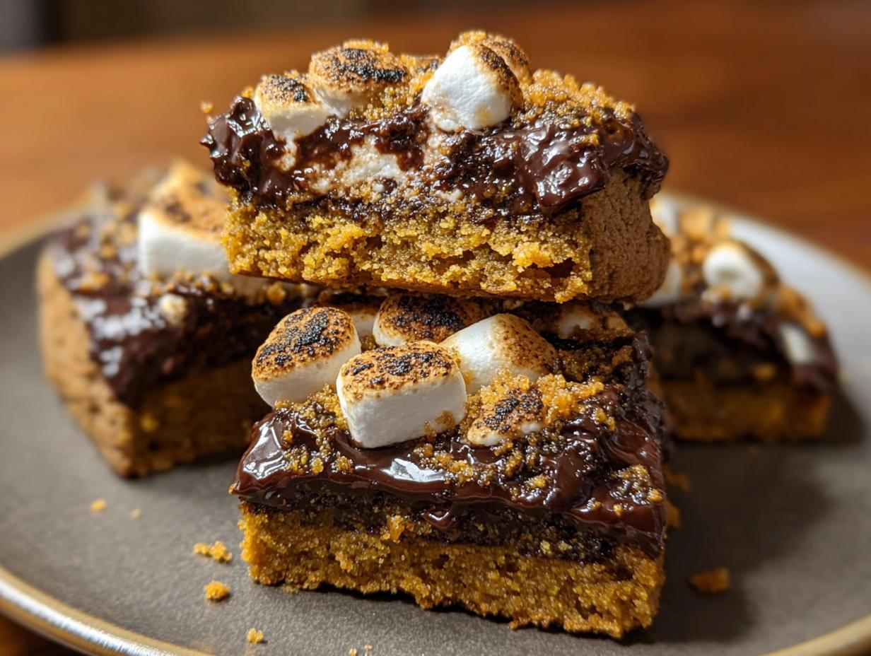 Vegan Pumpkin Smores Cookie - gooey marshmallow and chocolate layers