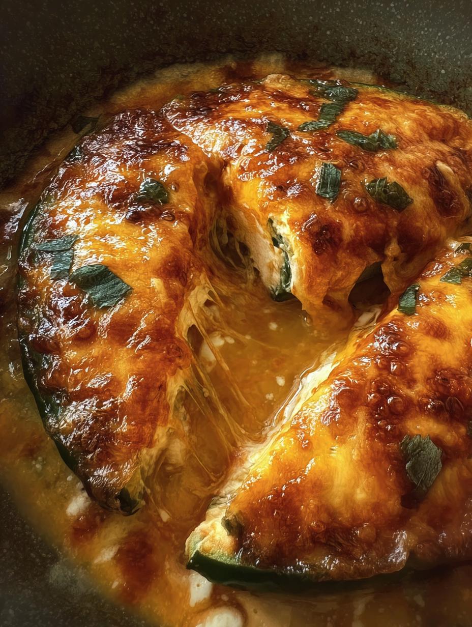Close-up of a single serving of Baked Chili Rellenos Cheese, showing the melted cheese and fluffy egg coating