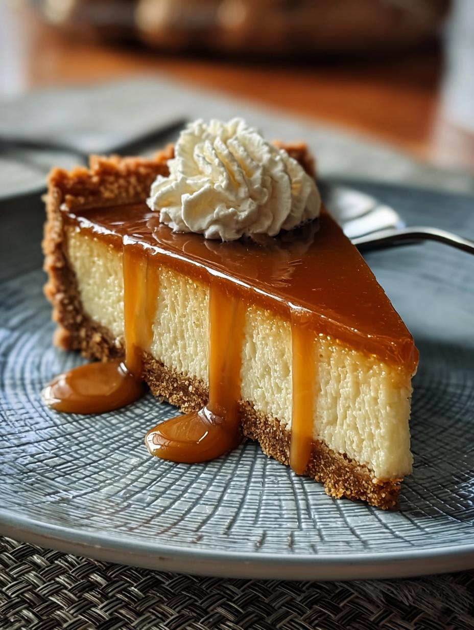 Delicious Butterscotch Tarta Cuajada with a slice removed, showing creamy layers and golden glaze