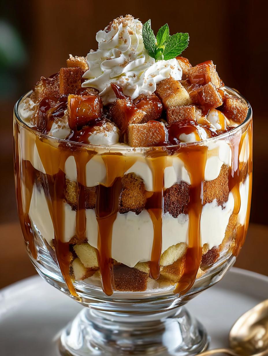 Delicious layers of Caramel Apple Trifle Layers showcasing apple pie filling and caramel