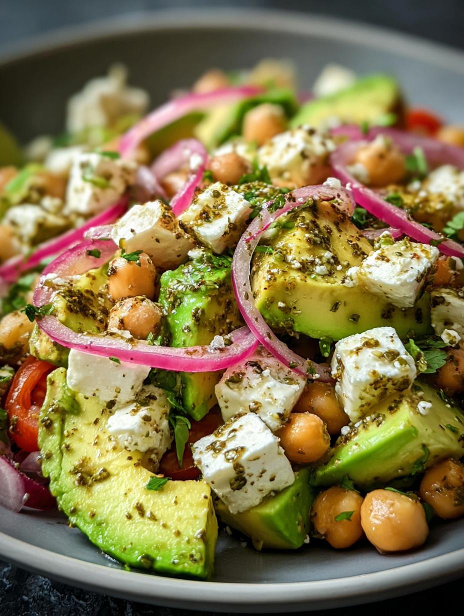 Joyful Chickpea Feta Avocado Salad with fresh herbs and creamy dressing