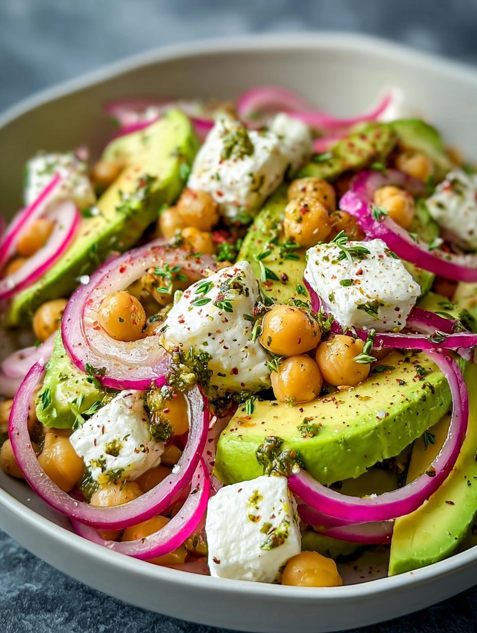 Vibrant Chickpea Feta Avocado Salad in a bowl, ready to serve
