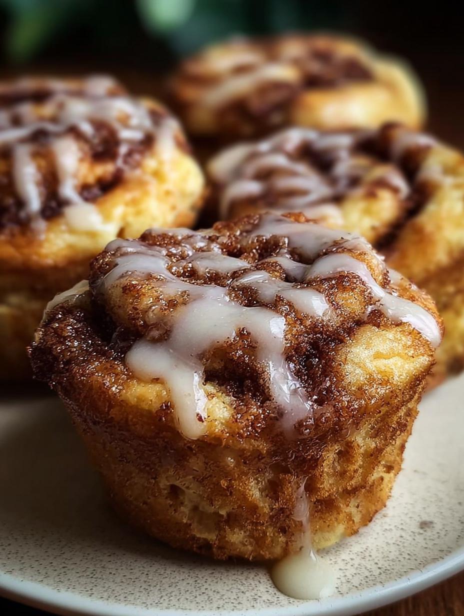 Delicious Cinnamon Roll Muffins fresh from the oven, drizzled with sweet glaze, ready to be enjoyed as a quick breakfast treat.
