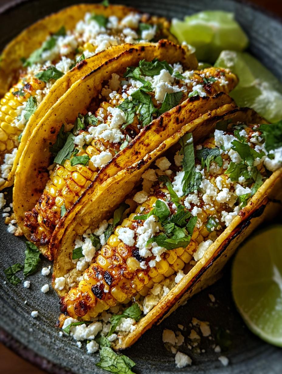 Delicious Crazy Good Street Corn tacos with grilled chicken and creamy cashew sauce, garnished with fresh cilantro and lime