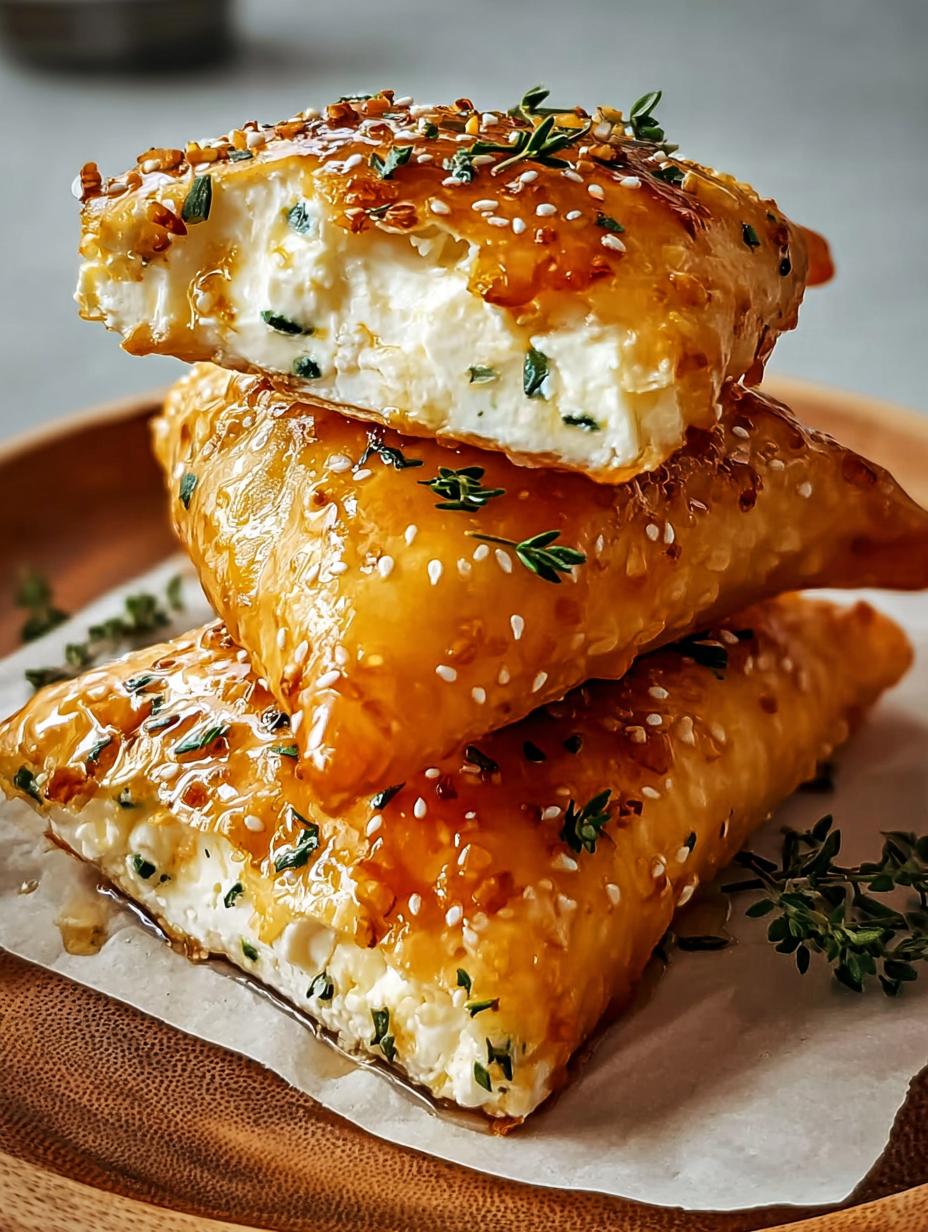 Crispy Feta Pockets: 1 Powerful Greek Secret - Close-up of a crispy feta pocket with honey drizzle and black pepper