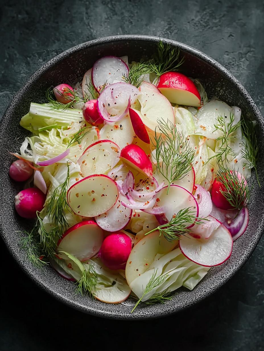 Vibrant Fennel Salad Apples Radishes with thinly sliced fennel, crisp apples, and peppery radishes in a bowl