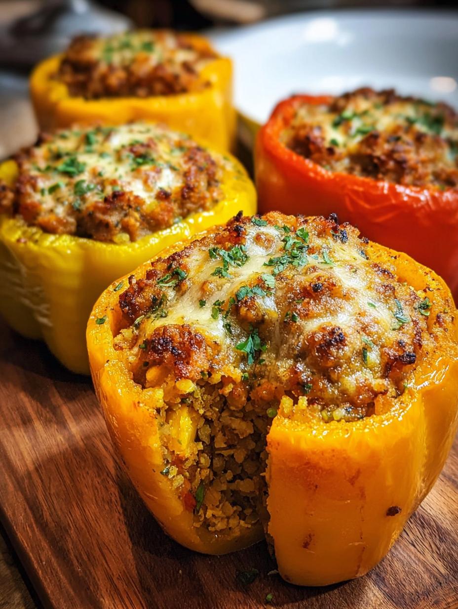 Amazing Pumpkin Sausage Stuffed Peppers (10 Steps) - additional detail of stuffed peppers in a baking dish