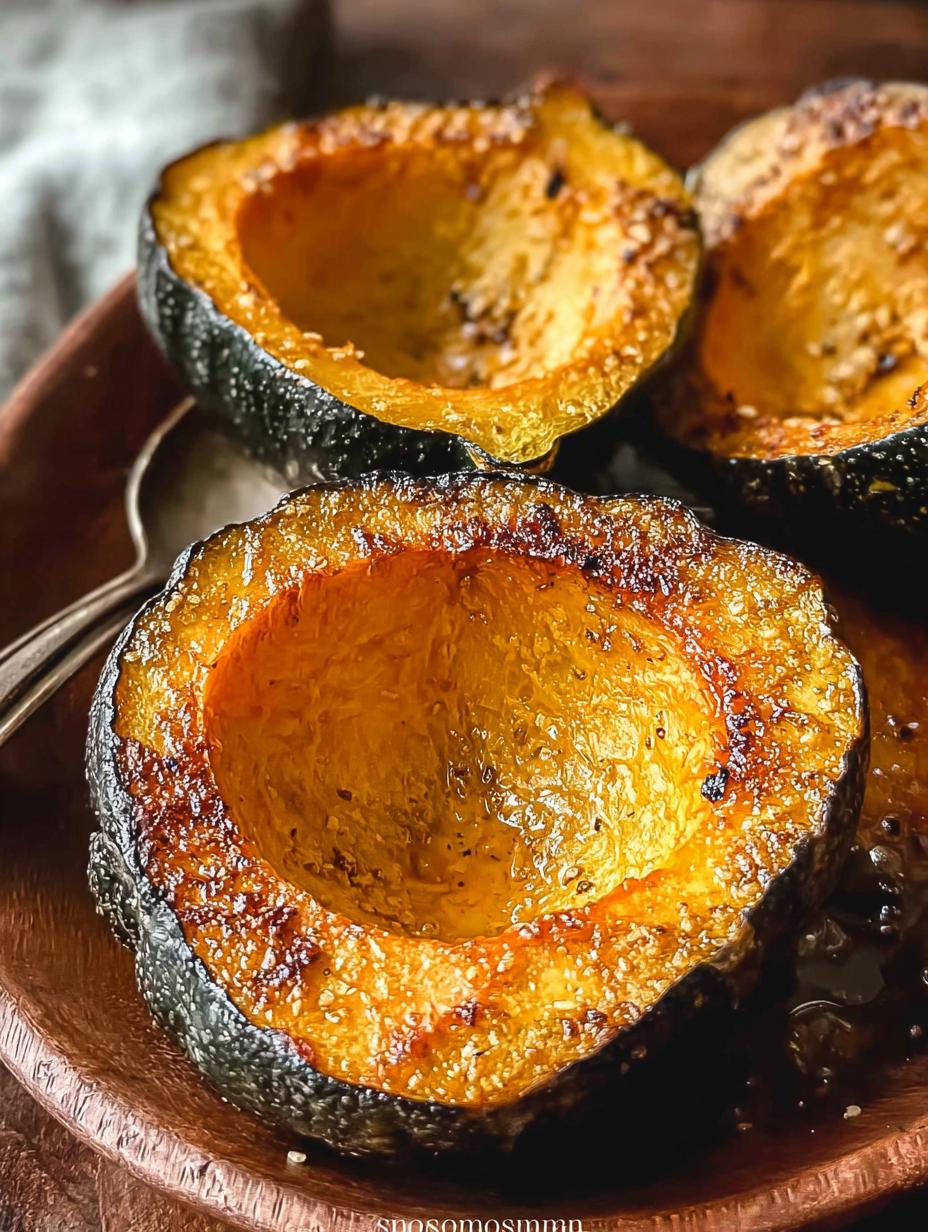 Deliciously caramelized Roasted Acorn Squash halves with honey and cinnamon, ready to serve