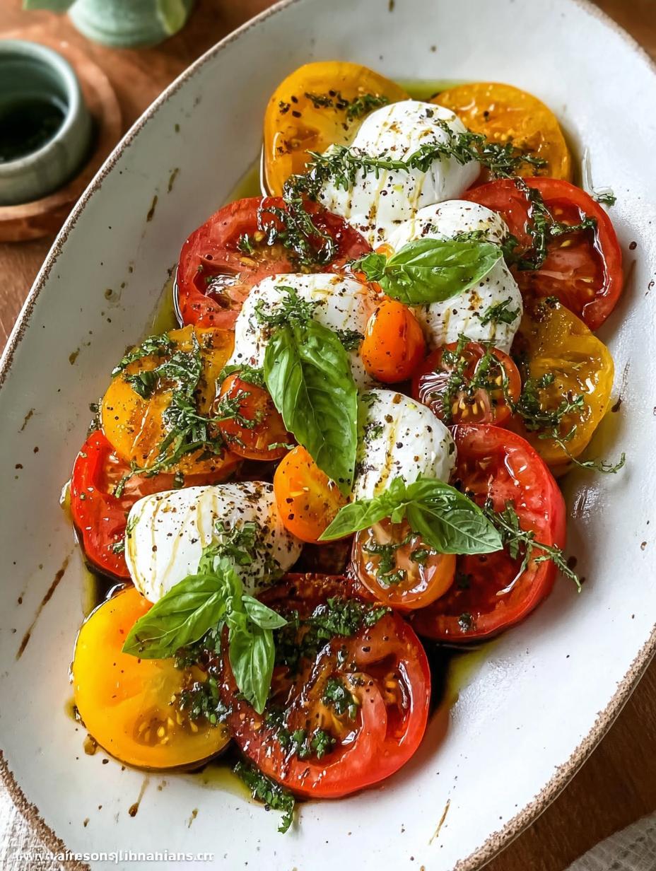 Vibrant Tomato Burrata Salad with fresh basil and balsamic glaze, showcasing amazing freshness