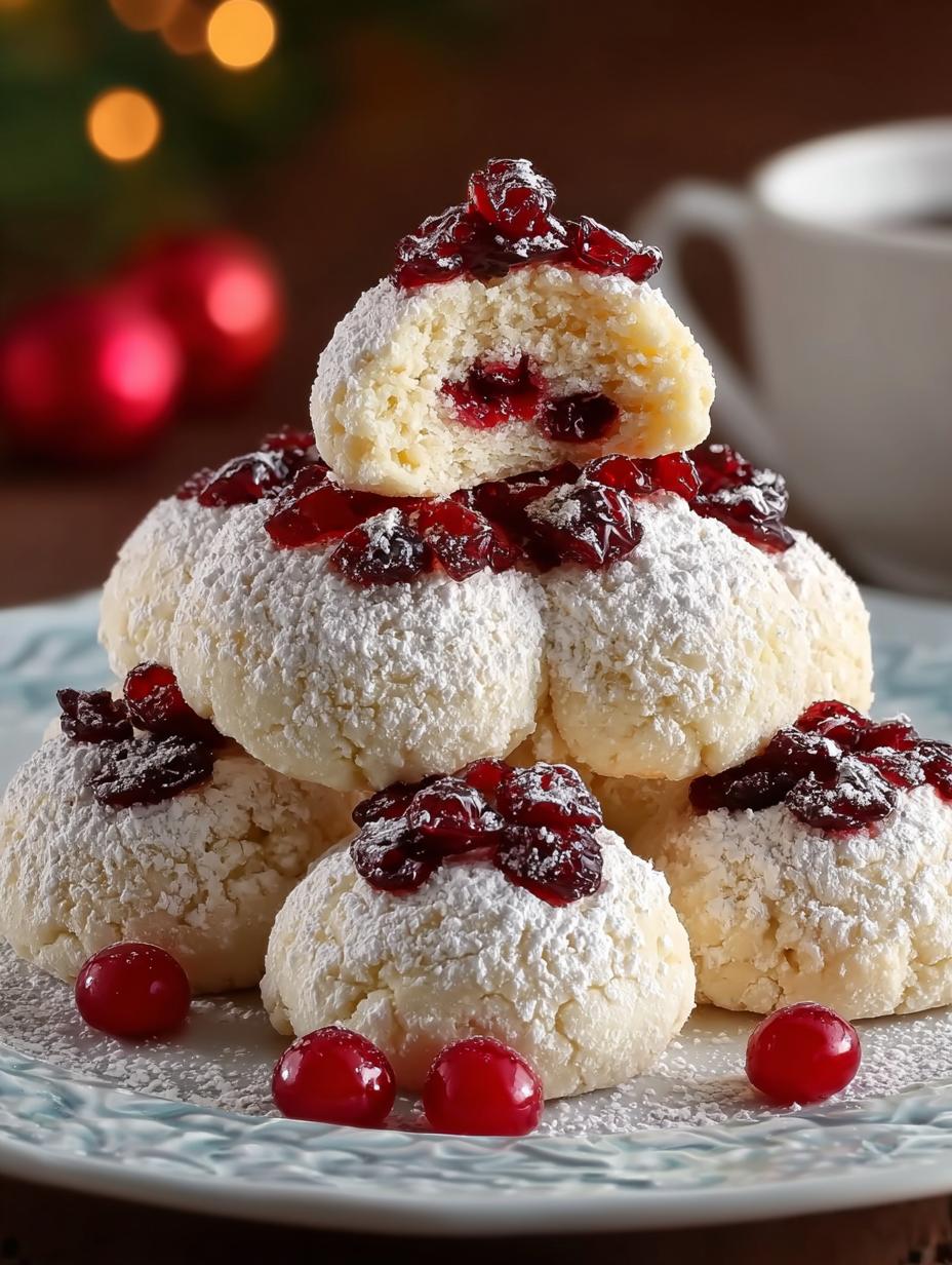 Cherry Snowball Shortbread Cookies