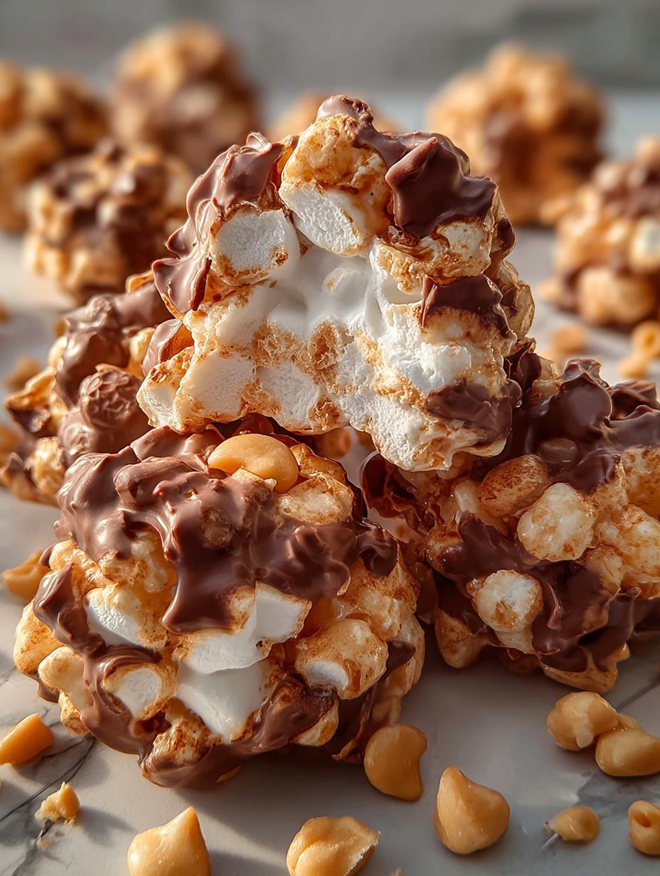 Delicious Peanut Marshmallow Clusters with chocolate and peanuts