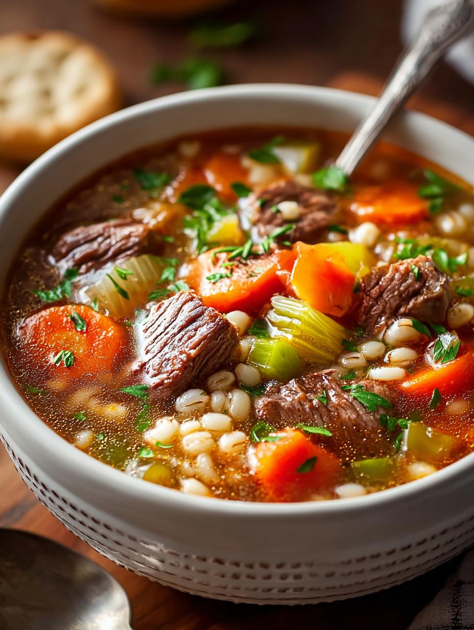 Hearty Beef Barley Vegetable Soup for Comforting Meals - Beef Barley Vegetable Soup - main visual representation