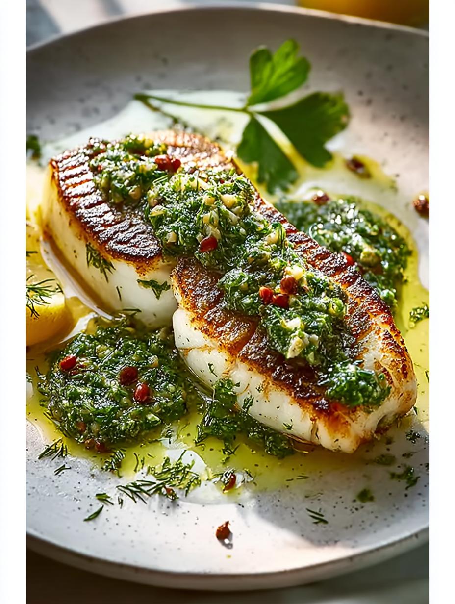 Mediterranean Sea Bass with Zesty Herb Salsa Verde - Mediterranean Sea Bass with - additional detail