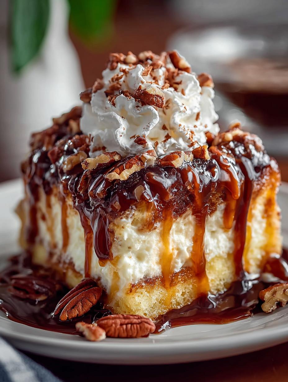 Delicious Turtle Poke Cake Dessert with 5 Layers - Turtle Poke Cake Dessert - main visual representation