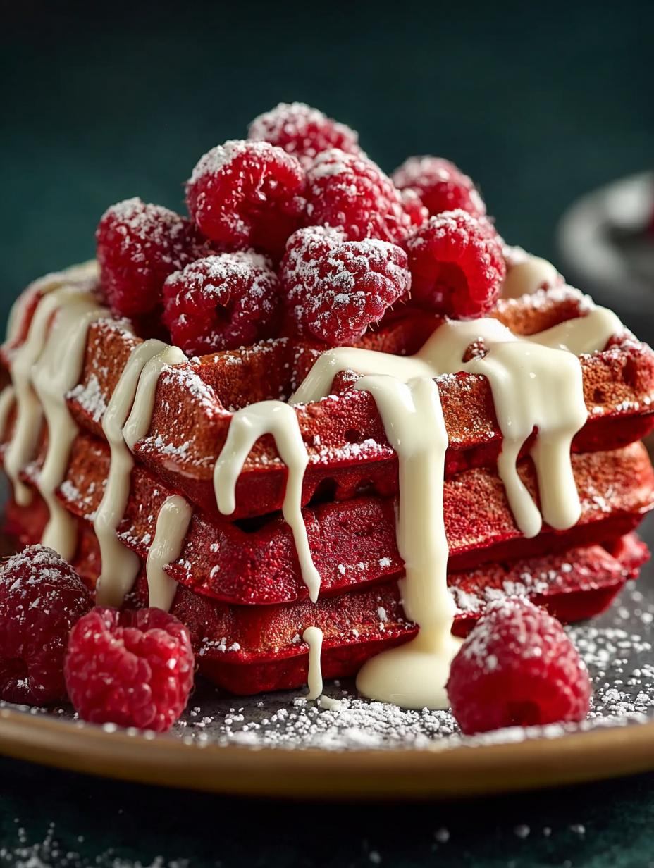 Red Velvet Waffles with Cream Cheese Drizzle Delight - Red Velvet Waffles with - additional detail