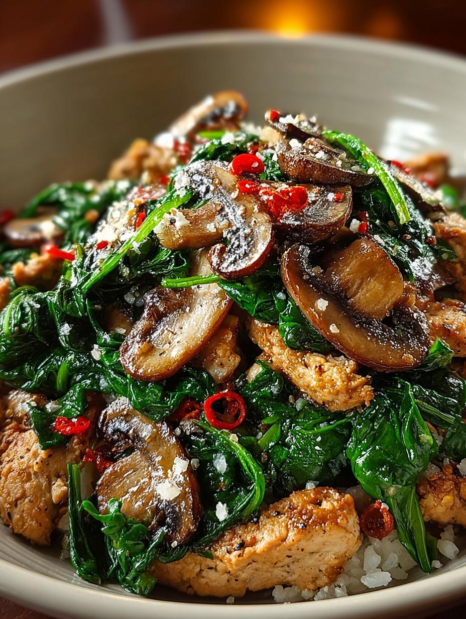 Turkey Spinach Mushroom Skillet